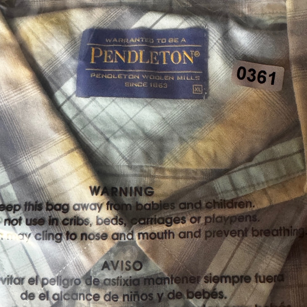 Pendleton Wave Shirt Mens XL Blue Yellow Plaid Cotton Short Sleeve Button Down - Picture 7 of 7